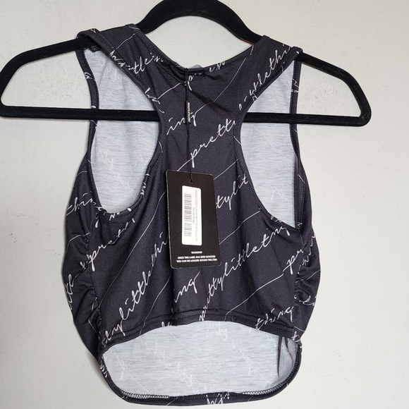 NWT PRETTYLITTLETHING Script Ruched Crop Top And Wide Leg Pj Set Pants - Picture 7 of 17